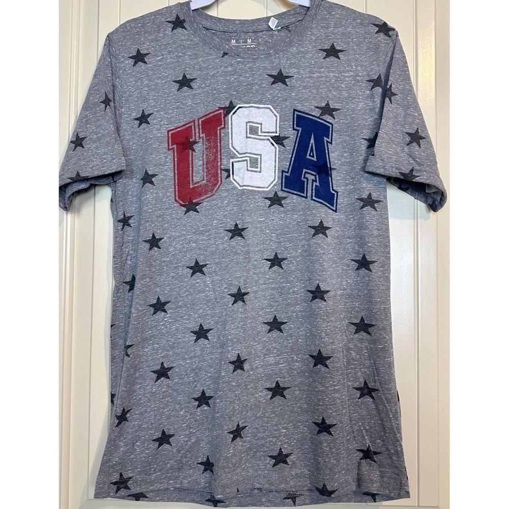 Royce Brand Gray USA Star Theme Short Sleeve T-Shirt Sz M 4th of July Patriotic